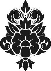 Poster - classic symmetrical black damask floral pattern featuring decorative swirls, leaves, and dots, isola