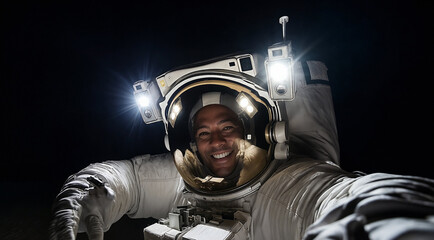 Wall Mural - smiling astronaut taking a selfie