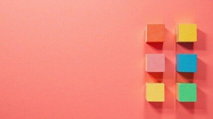 Aufkleber - Colorful Cubes Arranged on a Coral Background A Simple Yet Striking Image for Design Projects