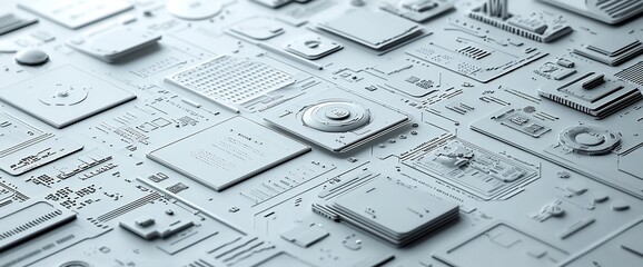 Poster - Abstract white tech circuit board surface texture.