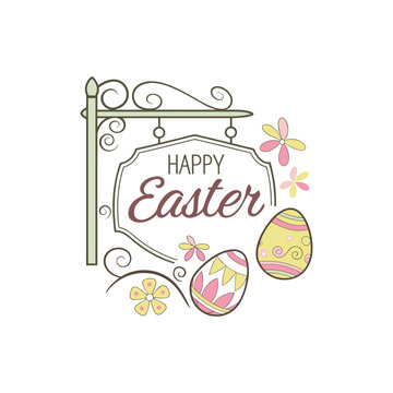 Happy Easter vintage sign with eggs