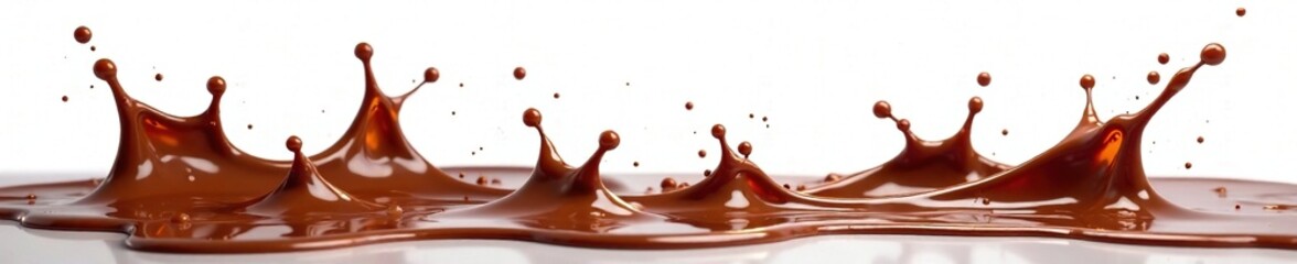 Chocolatey liquid splashes on white background, liquid, dessert