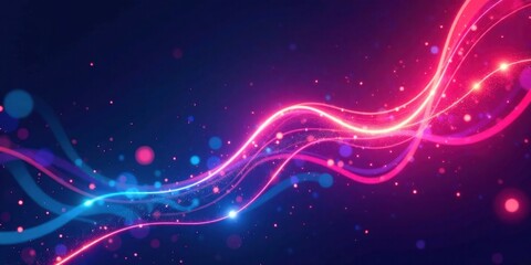 Poster - Abstract Glowing Pink and Blue Wave Energy Swirls with Sparkling Dust Particles on Dark Background