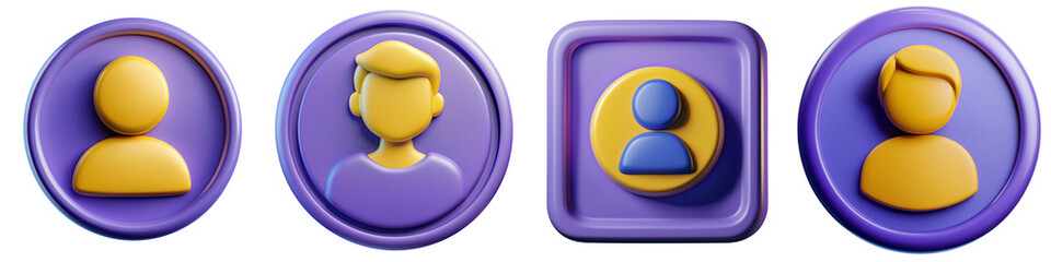 Poster - people user icon purple and yellow 3d cartoon style illustration