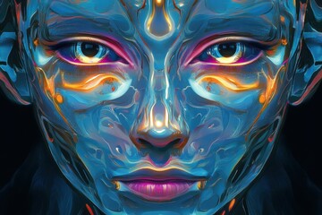 Poster - Female robot face, Artificial intelligence concept . human face,intelligence