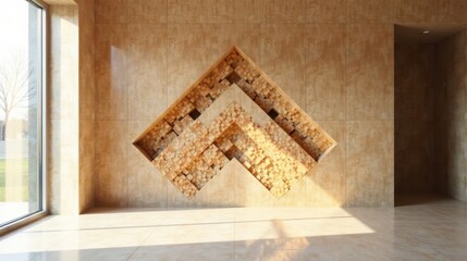 Poster - Modern Minimalist Interior Design Featuring a Geometric Wooden Wall Accent