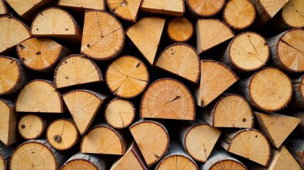 Aufkleber - Stacked Wooden Rounds, a Natural Texture of Circular and Triangular Shapes, Showing the Detailed Grain and Color Variations of the Wood
