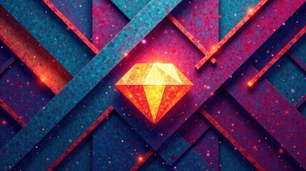 Leinwandbilder - Abstract Jewel Encased in a Vivid Geometric Pattern of Intersecting Stripes and Sparkling Hues