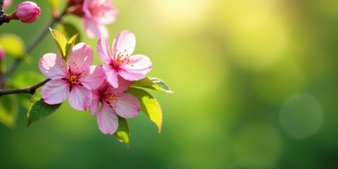 Aufkleber - Delicate Pink Blossoms on a Branch Bathed in Warm Sunlight, a Symbol of Spring's Arrival and Nature's Renewal