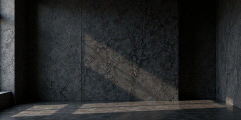 Poster - Sunlit Corner in a Room with a Distressed Concrete Wall and Floor