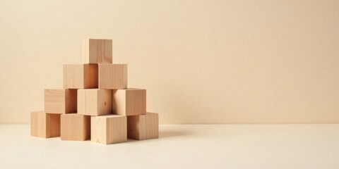 Aufkleber - A Stack of Unpainted Wooden Cubes Against a Neutral Background, Simple and Elegant