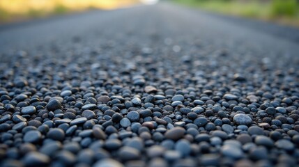 Aufkleber - A Serene Roadway Decorated with Smooth, Dark Pebbles Extending to a Blurred Horizon