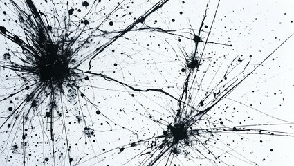  Abstract ink splatter, explosive black paint, dynamic splatters, chaotic lines, monochromatic artwork, high contrast, minimalist composition, white background, fluid dynamics, Rorschach test inspired,