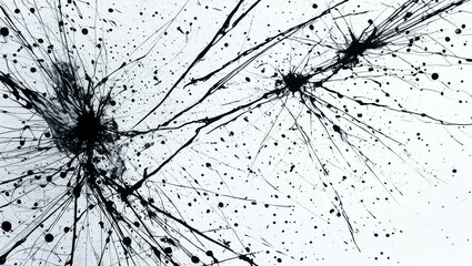  Abstract ink splatter, explosive black paint, dynamic splatters, chaotic lines, monochromatic artwork, high contrast, minimalist composition, white background, fluid dynamics, Rorschach test inspired,