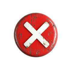 Poster - The image shows a round red sign with a white X across it the sign is old and weathered.