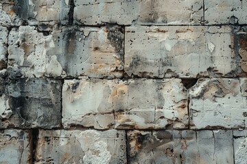 Poster - Close up of an old stone wall, highlighting the texture and deterioration of the weathered stone blocks