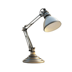 Poster - A stylish adjustable metal desk lamp with a brass base and a white shade provides focused illumination for a workspace.
