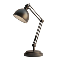 Poster - A dark bronze colored adjustable desk lamp with a dome shade sits on a circular base.