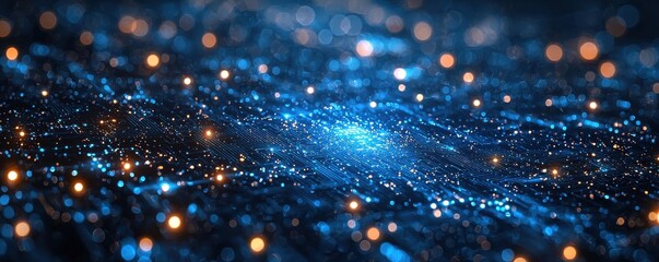 Poster - Digital blue technology background with bokeh and circuit pattern