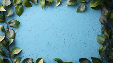 Wall Mural - An artificial green plant near the blank blue texture