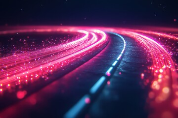 Poster - Abstract glowing fiber optic strands showcasing vibrant lights in a dark background