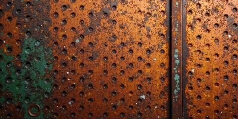 Poster - Textured Metal Surface with Rust and Paint Splatter A Detailed Macro Photograph