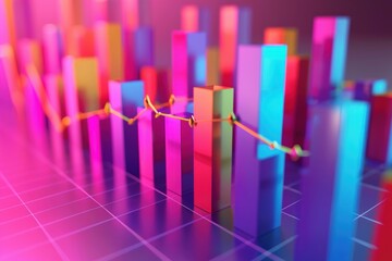 Poster - Vibrant 3d bar graph illustrating positive growth trend and financial performance analysis