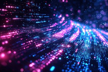 Poster - Abstract digital wave with colorful particles and data representation