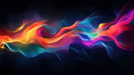 Sticker - Abstract colorful flowing wave design, vibrant hues on black background.