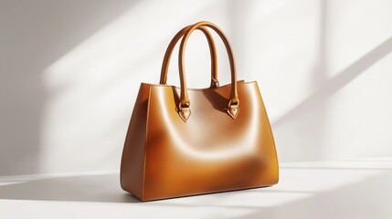 Wall Mural - A high-end leather handbag with gold accents, placed on a white surface with a soft shadow