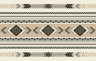 Wall Mural - Ethnic tribal aztec african beige stripe background. Seamless tribal pattern, folk embroidery, tradition geometric African ornament. Traditional design for fabric, textile, print, rug, paper