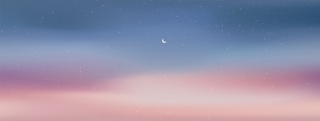 Wall Mural - little moon in the vanilla sky with clouds. the candy-colored sky looked warm and romantic. gradient