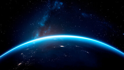 Wall Mural - view from space on the planet earth. cosmos space. view from orbit. night on the planet. atmosphere.