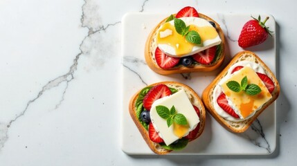 Poster - Delicious Dairy and Berry Toasts with Honey Drizzle, a Refreshing Summer Snack