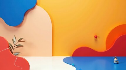 Poster - Abstract Colorful Composition Featuring Organic Shapes and Small Decorative Objects