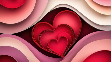 Poster - Charming Composition of Overlapping Red Hearts on a Soft Background in a Beautiful Design