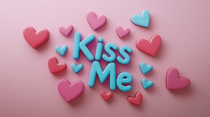 Poster - Playful Heart Shapes with Message Kiss Me on Pink Background for Romantic and Love-Themed Design