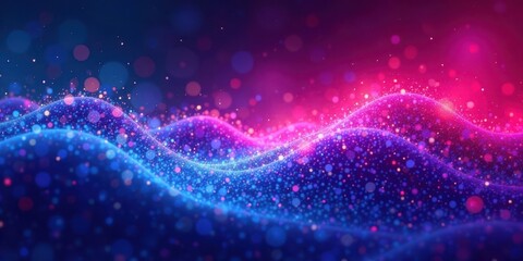 Aufkleber - Abstract Glowing Particle Waves A Vibrant Digital Art Background Featuring Dynamic Blue and Pink Hues, Illuminated by Shimmering Lights and Bokeh Effects, Creating an Enchanting Visual Experience