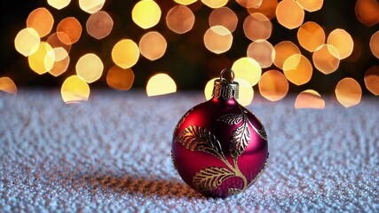 Aufkleber - Red christmas ornament with golden patterns on snow, festive holiday decoration concept