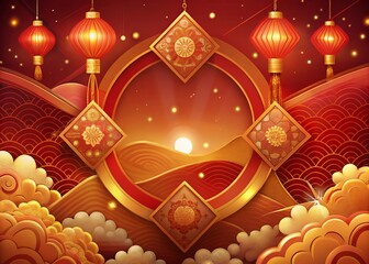 Wall Mural - golden christmas background Chinese Background Abstract Creative Snake Zodiac Design with Floral Motifs, Lanterns, and Artistic UI Background for Festive Marketing,