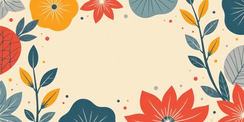 Aufkleber - A Vibrant Floral Design Featuring Abstract Shapes and a Cream Background, Ideal for a Variety of Applications, Including Invitations, Greeting Cards, and Website Banners