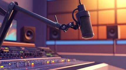 Aufkleber - Professional microphone is recording a song or voice in a music studio with mixing console, speakers, and computer, creating high quality audio content