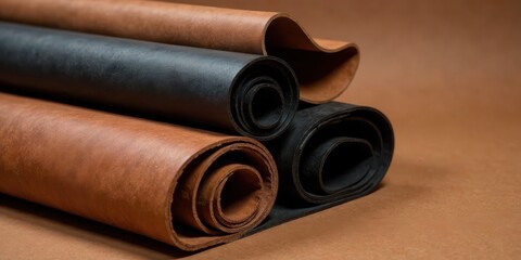 Aufkleber - Rolled Leather Hides in Various Shades of Brown and Black, Ideal for Crafting and Upholstery Projects