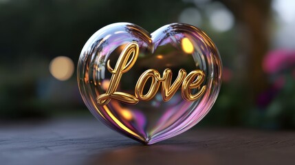 Poster - Creative 3D Heart Shaped Sphere Design with Metallic Finish for Romantic Theme and Artistic Decoration
