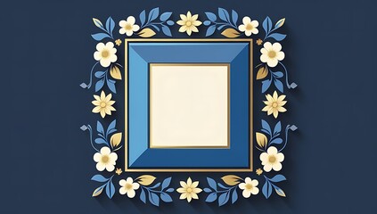 Wall Mural - Elegant Blue Frame Decorated With Floral Design