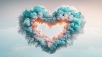 Poster - Heart-Shaped Cloud in Teal and Coral Tones with a Dreamy Floating Effect for Serene Backgrounds