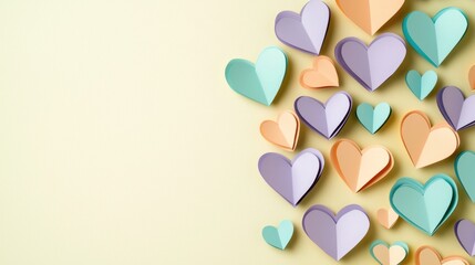 Poster - Multicolored Display of Paper Hearts in Shades of Pastel on Soft Background for Decorative Purposes