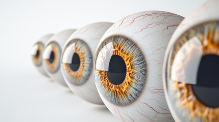 Poster - Realistic 3d rendering of multiple human eyes focusing on the iris and sclera details, creating a captivating visual for ophthalmology, vision care, and eye health