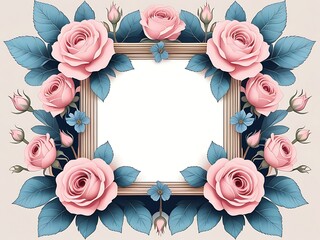 Wall Mural - Pink Roses Frame Elegant Floral Design