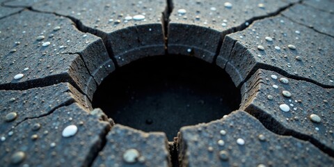 Poster - Cracked Earth Reveals a Mysterious Central Void, Speckled with Droplets of an Unknown Substance